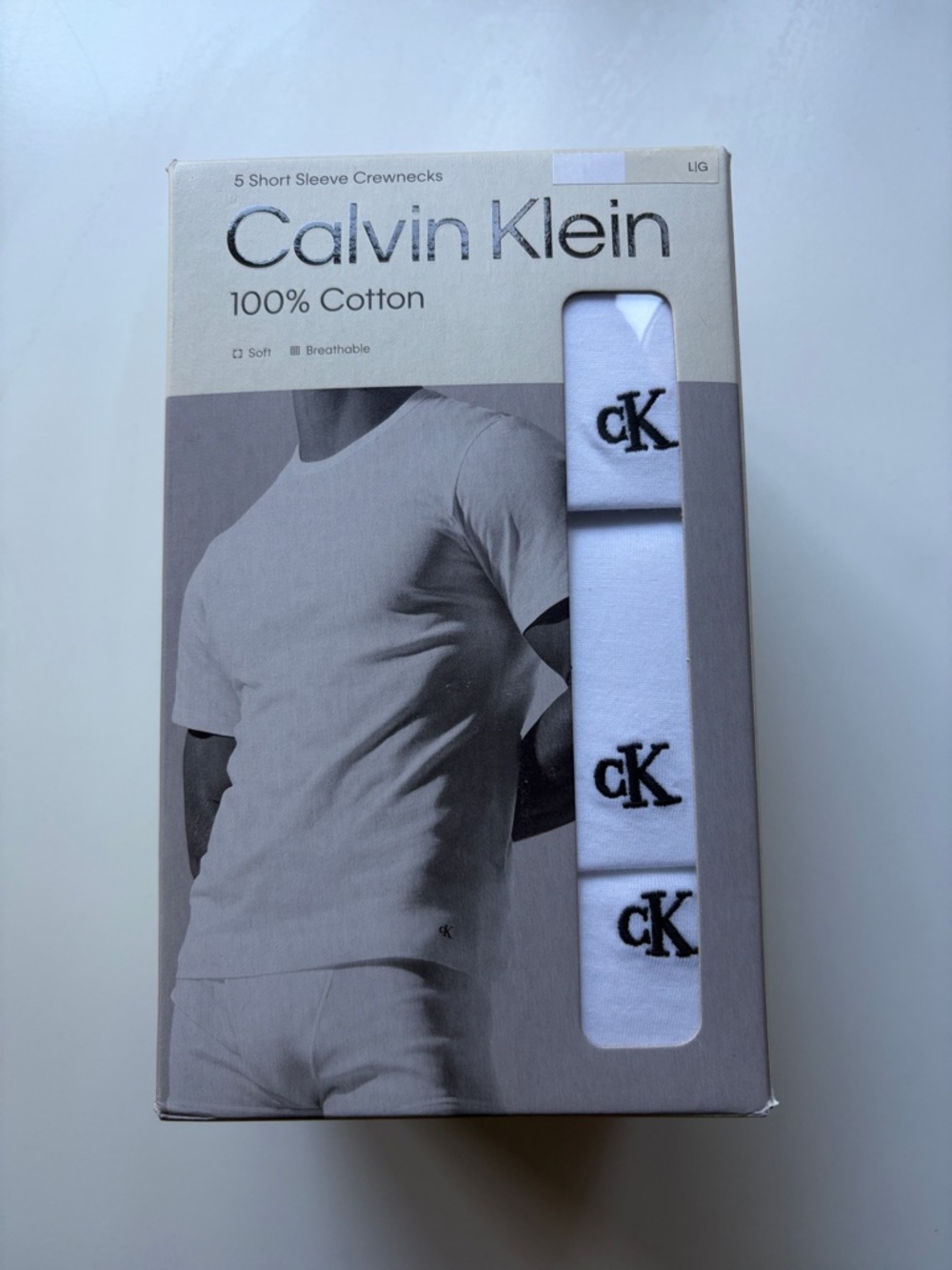 Calvin Klein White Crewneck Undershirts with Black CK Logo - 5 Pack Large